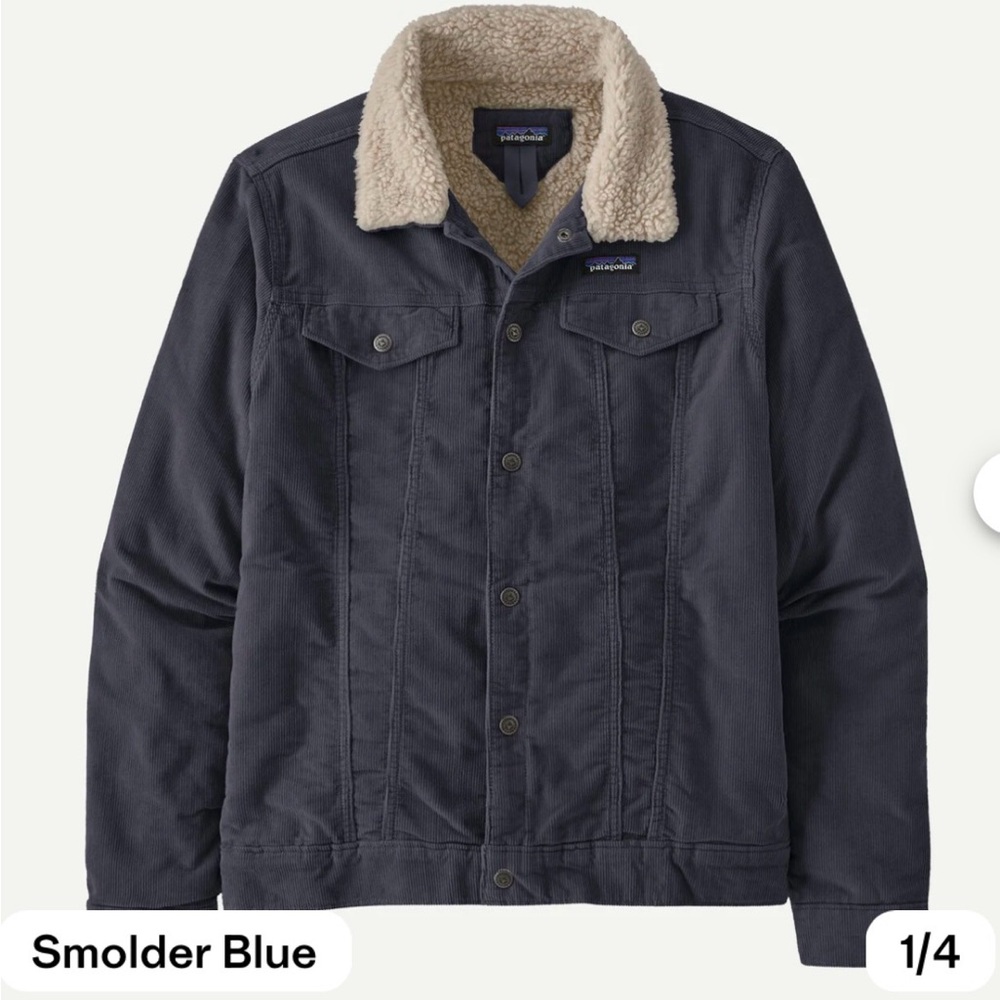 Patagonia Men's Pile-Lined Trucker Jacket in Smolder Blue, Medium